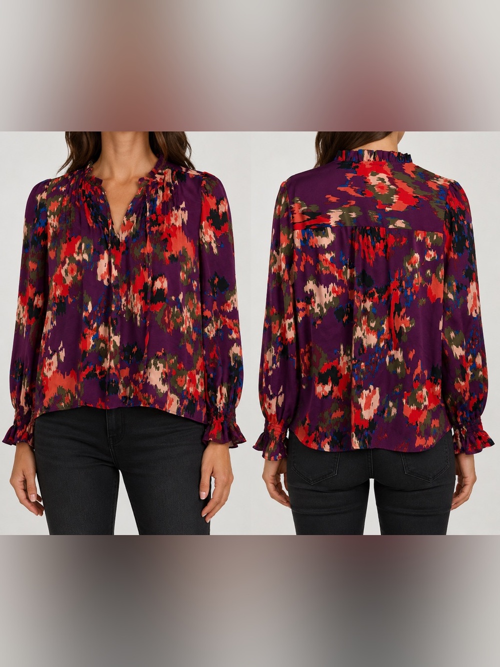 Hotouch Purple Abstract Print Pleated Blouse